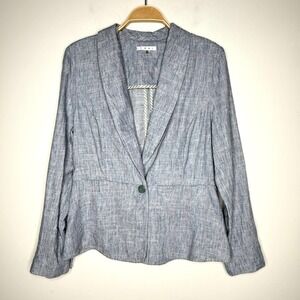 Cabi Women's Size 12 Blazer Jacket Linen Cotton Blend Blue Gray Career Beachwalk